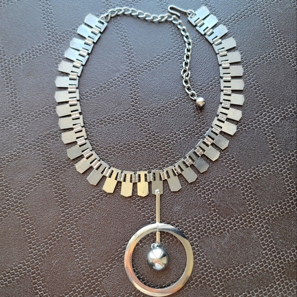 RARE FIND Vintage 1950-1960s Atomic Modernist Industrial Silver tone Choker - Picture 8 of 11